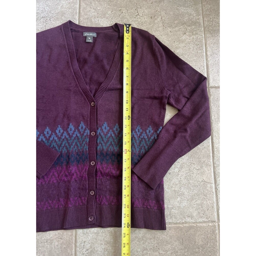 Eddie Bauer Women Fair Isle Cardigan Sweater Maroon Size M Cotton Machine Wash - Picture 3 of 6